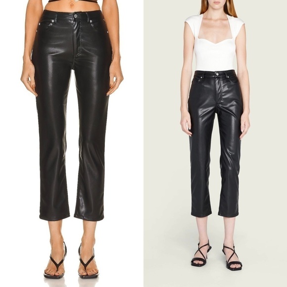 NWT JONATHAN SIMKHAI High Rise Vegan Leather Slim Straight Ankle Cropped Pants 2 - Picture 4 of 10